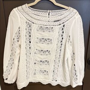 White House Black Market White Crochet Lace Panel Long Sleeve Top